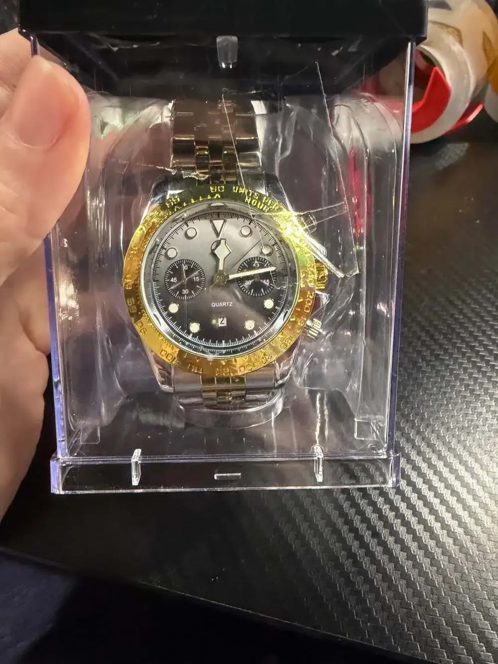 AJ Stainless Steel Quartz Analog Chronograph-Style Watch